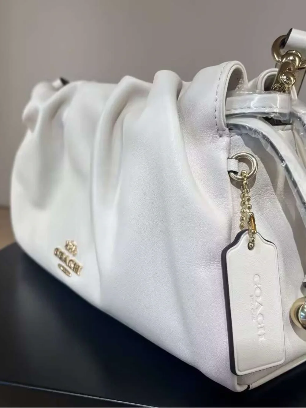 Coach Cream Leather Shoulder Bag with Gold Hardware